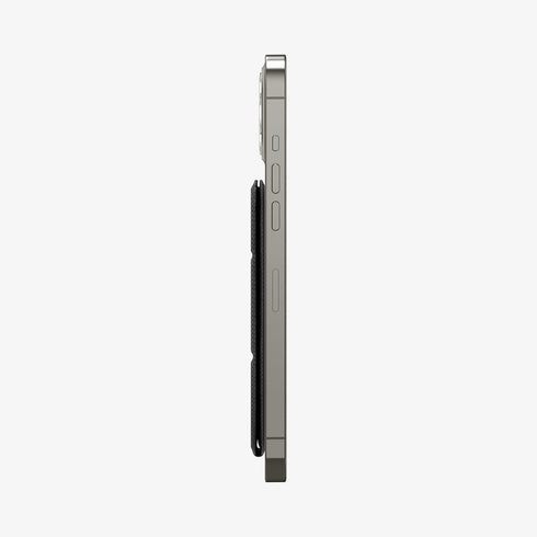 AMP02835 - Universal Card Holder Smart Fold in gunmetal showing the front attached to the back of a device